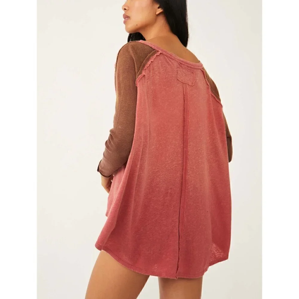 Free People Grand Slam 3/4 Tee / Red Clover Combo Tshirt Top NWOT S